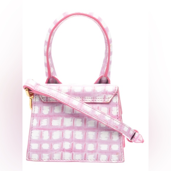 Jacquemus MINI Le Chiquito Leather Checkered Pink & White Bag Authentic - Picture 6 of 15